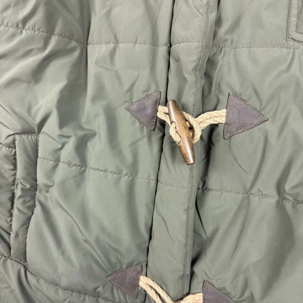 Legendary Olive Puffer Vest XL Toggle Button Plaid Lined Outdoor Hunting